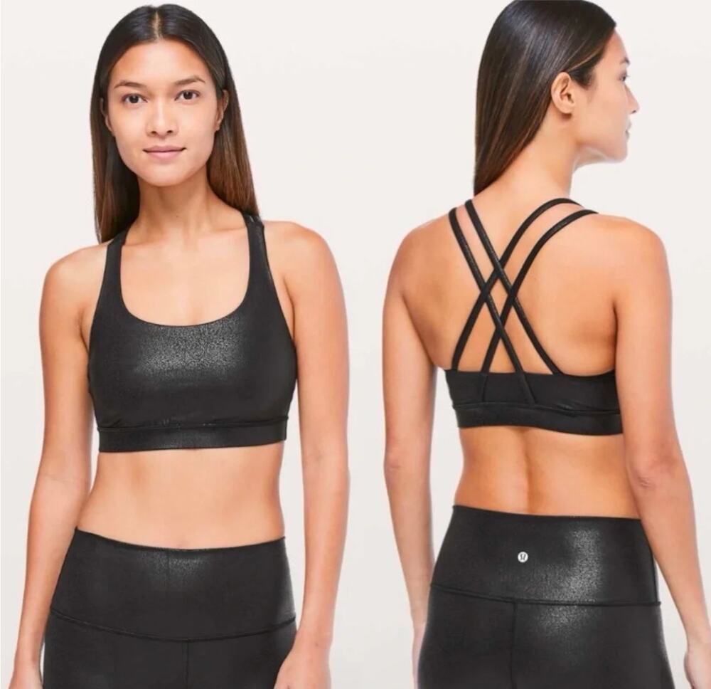 Lululemon Black Foil Print Energy Bra Size 6